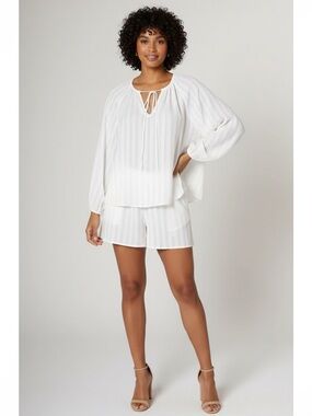 Maven West Ivory Textured Peasant Blouse